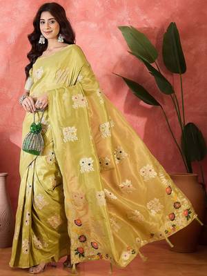 Mustard shimmer art silk blend woven jacquard saree 4