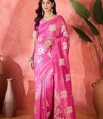 Pink shimmer art silk woven jacquard saree