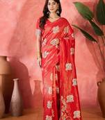 Red shimmer art silk woven jacquard saree