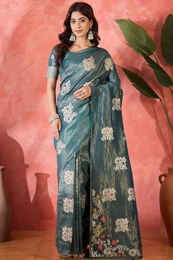 Blue shimmer art silk woven jacquard saree