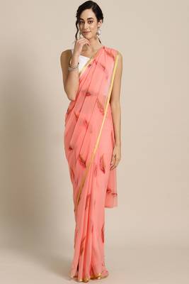 Floral printed zari pure chiffon saree 1