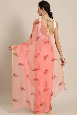 Floral printed zari pure chiffon saree 2