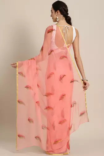 Floral printed zari pure chiffon saree