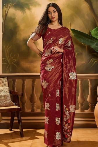 Maroon shimmer art silk woven jacquard saree