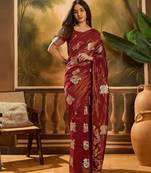 Maroon shimmer art silk woven jacquard saree
