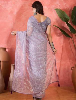 Purple twill net sequins embroidered saree 2