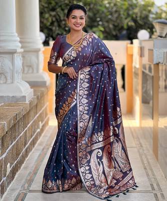 Purple faux banarasi art silk blend with woven jacquard saree 1