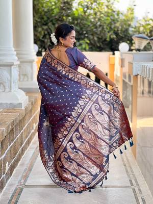 Purple faux banarasi art silk blend with woven jacquard saree 2