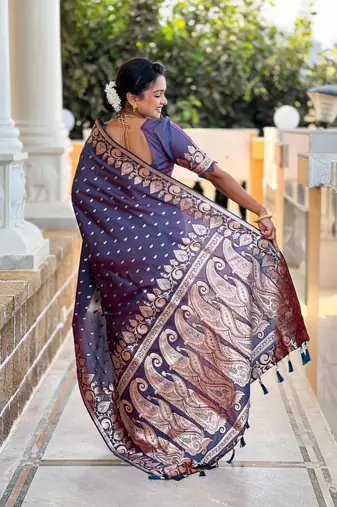 Purple faux banarasi art silk blend with woven jacquard saree