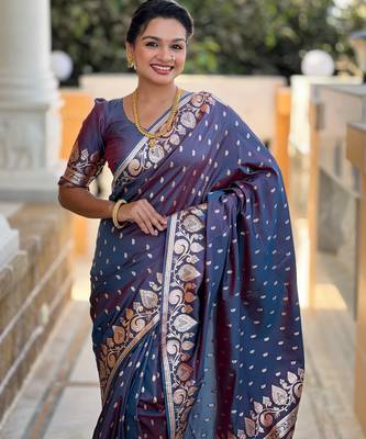 Purple faux banarasi art silk blend with woven jacquard saree 3