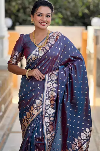 Purple faux banarasi art silk blend with woven jacquard saree