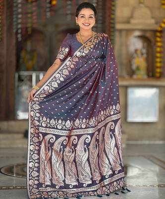 Purple faux banarasi art silk blend with woven jacquard saree 4