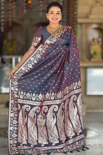 Purple faux banarasi art silk blend with woven jacquard saree