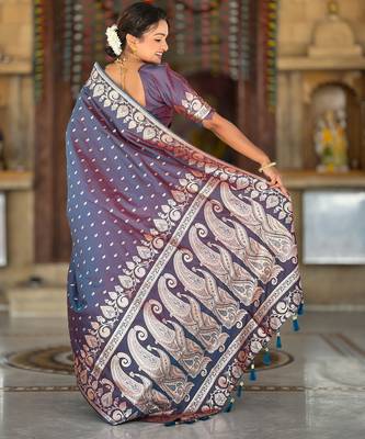 Purple faux banarasi art silk blend with woven jacquard saree 5
