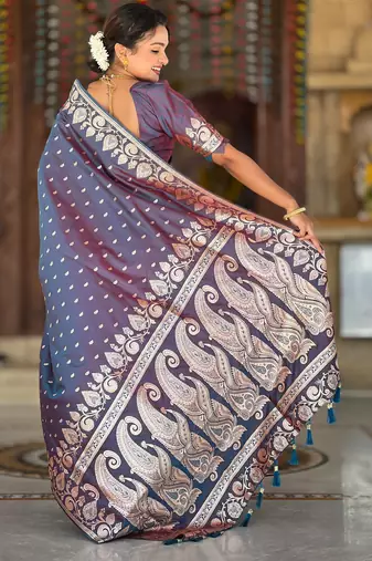 Purple faux banarasi art silk blend with woven jacquard saree
