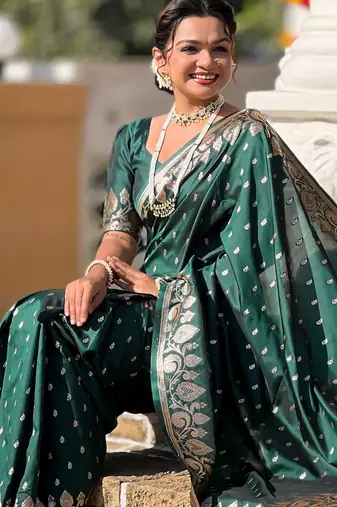 Green faux banarasi art silk blend with woven jacquard saree