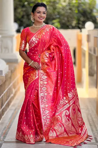 Gajri faux banarasi art silk blend with woven jacquard saree