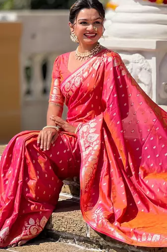 Gajri faux banarasi art silk blend with woven jacquard saree