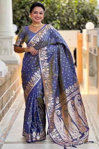 Grey banarasi art silk with woven jacquard saree