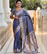 Grey banarasi art silk with woven jacquard saree
