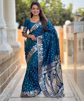 Morpich faux banarasi art silk blend with woven jacquard saree 1
