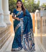 Morpich banarasi art silk with woven jacquard saree