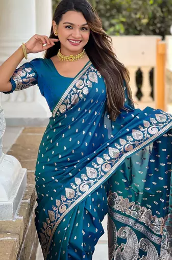 Morpich faux banarasi art silk blend with woven jacquard saree