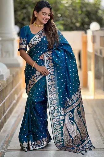Morpich faux banarasi art silk blend with woven jacquard saree