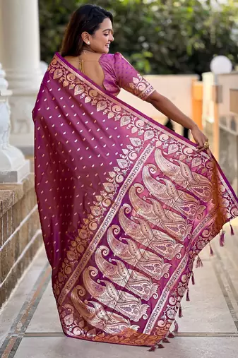 Magenta faux banarasi art silk blend with woven jacquard saree