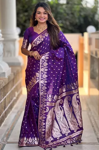 Violet banarasi art silk with woven jacquard saree
