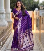 Violet banarasi art silk with woven jacquard saree