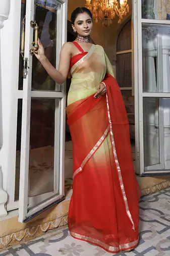 Dyed ombre zari pure kota saree