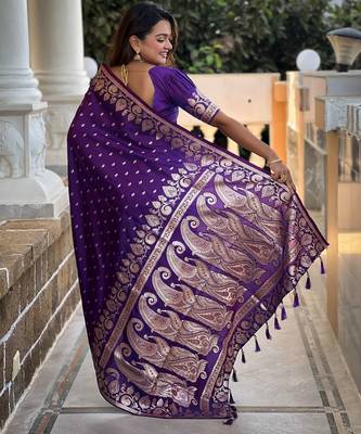 Violet faux banarasi art silk blend with woven jacquard saree 2