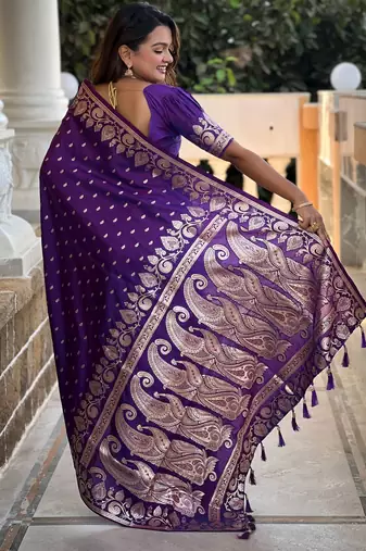 Violet faux banarasi art silk blend with woven jacquard saree