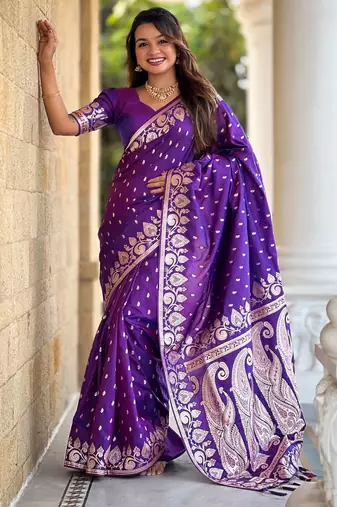 Violet faux banarasi art silk blend with woven jacquard saree
