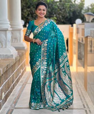 Rama faux banarasi art silk blend with woven jacquard saree 1
