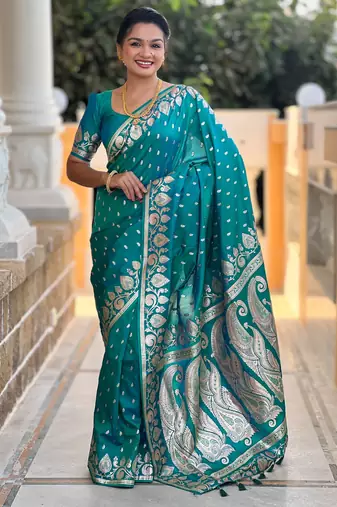 Rama banarasi art silk with woven jacquard saree