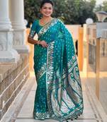 Rama banarasi art silk with woven jacquard saree