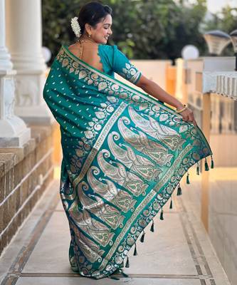 Rama faux banarasi art silk blend with woven jacquard saree 2