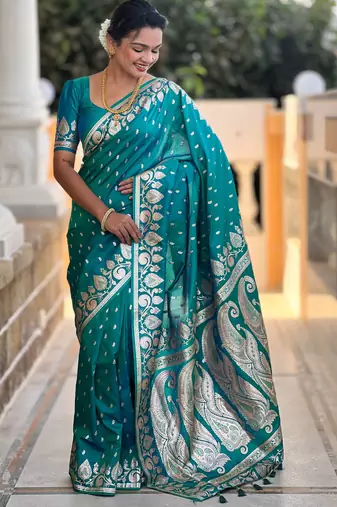 Rama faux banarasi art silk blend with woven jacquard saree