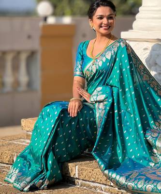 Rama faux banarasi art silk blend with woven jacquard saree 5