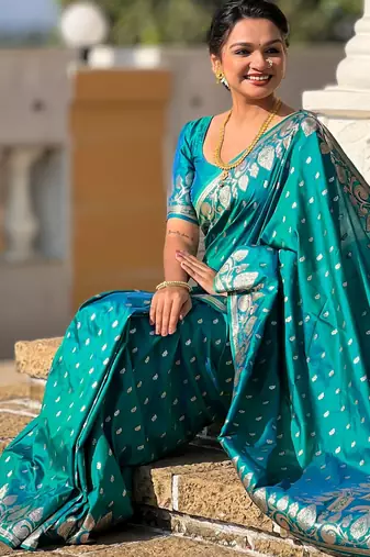 Rama faux banarasi art silk blend with woven jacquard saree