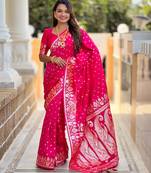 Pink banarasi art silk with woven jacquard saree