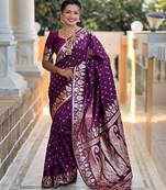 Wine banarasi art silk with woven jacquard saree