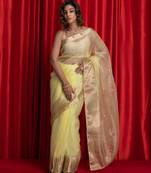 Lime green colorwomen embroidered woven design sarees