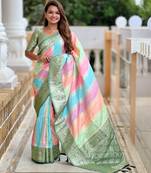 Pista soft art silk woven jacquard saree