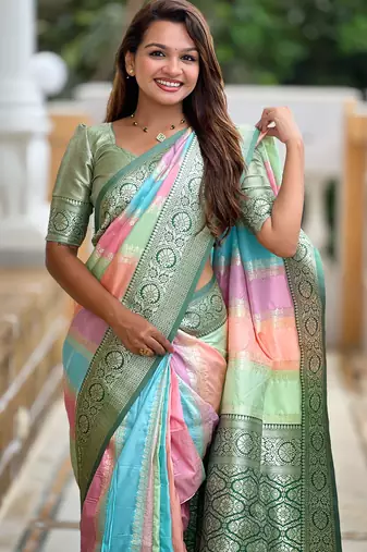 Pista soft art silk blend woven jacquard saree