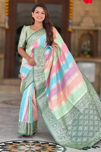Pista soft art silk blend woven jacquard saree