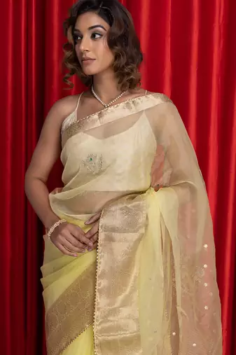 Lime green colorwomen embroidered woven design sarees
