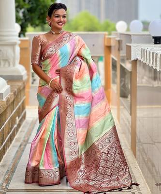 Multi soft art silk blend woven jacquard saree 1